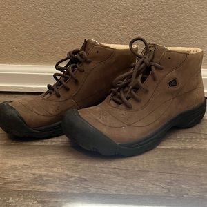 Women's Keen Suede Brown Floral Cut Out Hiking Boots sz 8.5